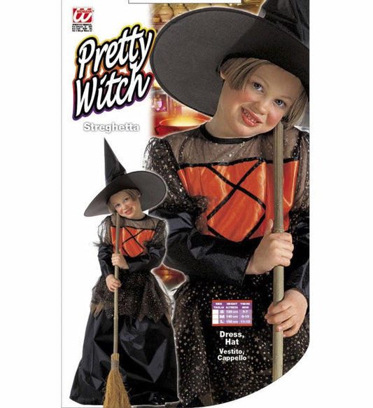 Hexe Kostüm Set mit schwarzem Kleid und spitzem Hut für Fasnacht
