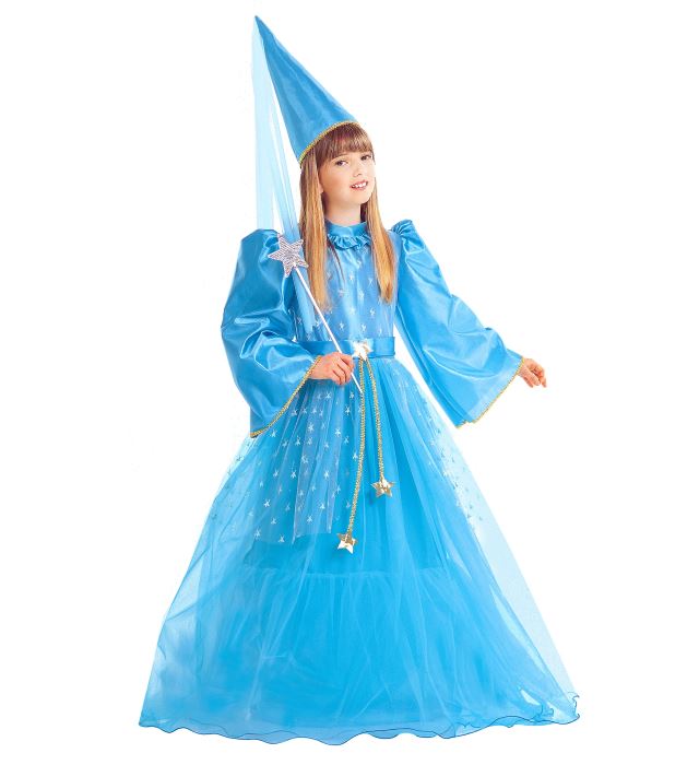 Zauberfee Kostüm mit Kleid, Petticoat, Gürtel und Hut mit Schleiern