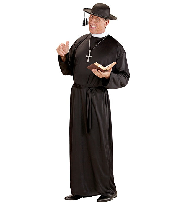 Priester-Kostüm mit schwarzer Robe und Gürtel für Fasnacht und Karneval