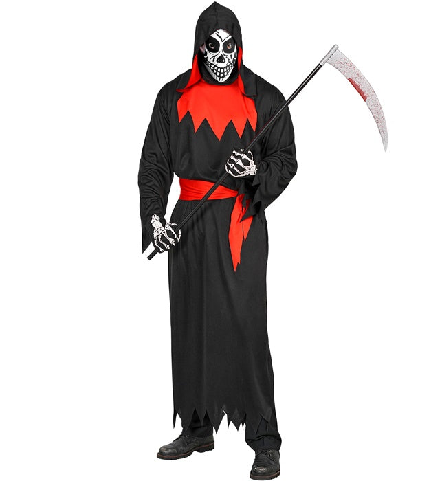Böses Phantom Kostüm mit schwarzer Kapuzenrobe, Gürtel und Maske