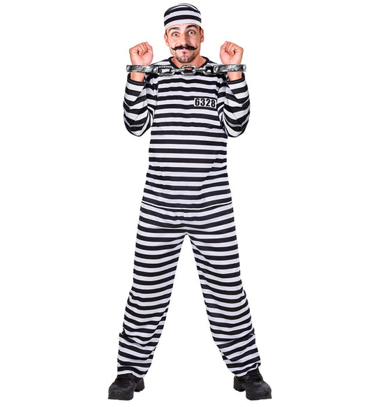 Häftling-Kostüm weiss schwarz mit Oberteil, Hose und Mütze für Fasnacht