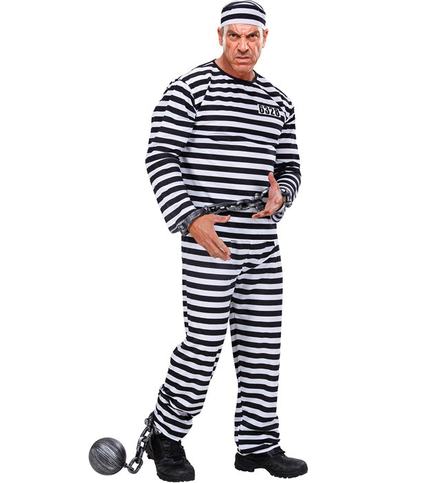 Häftling-Kostüm weiss schwarz mit Oberteil, Hose und Mütze für Fasnacht