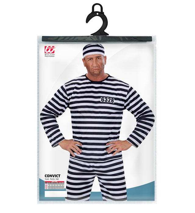 Häftling-Kostüm weiss schwarz mit Oberteil, Hose und Mütze für Fasnacht