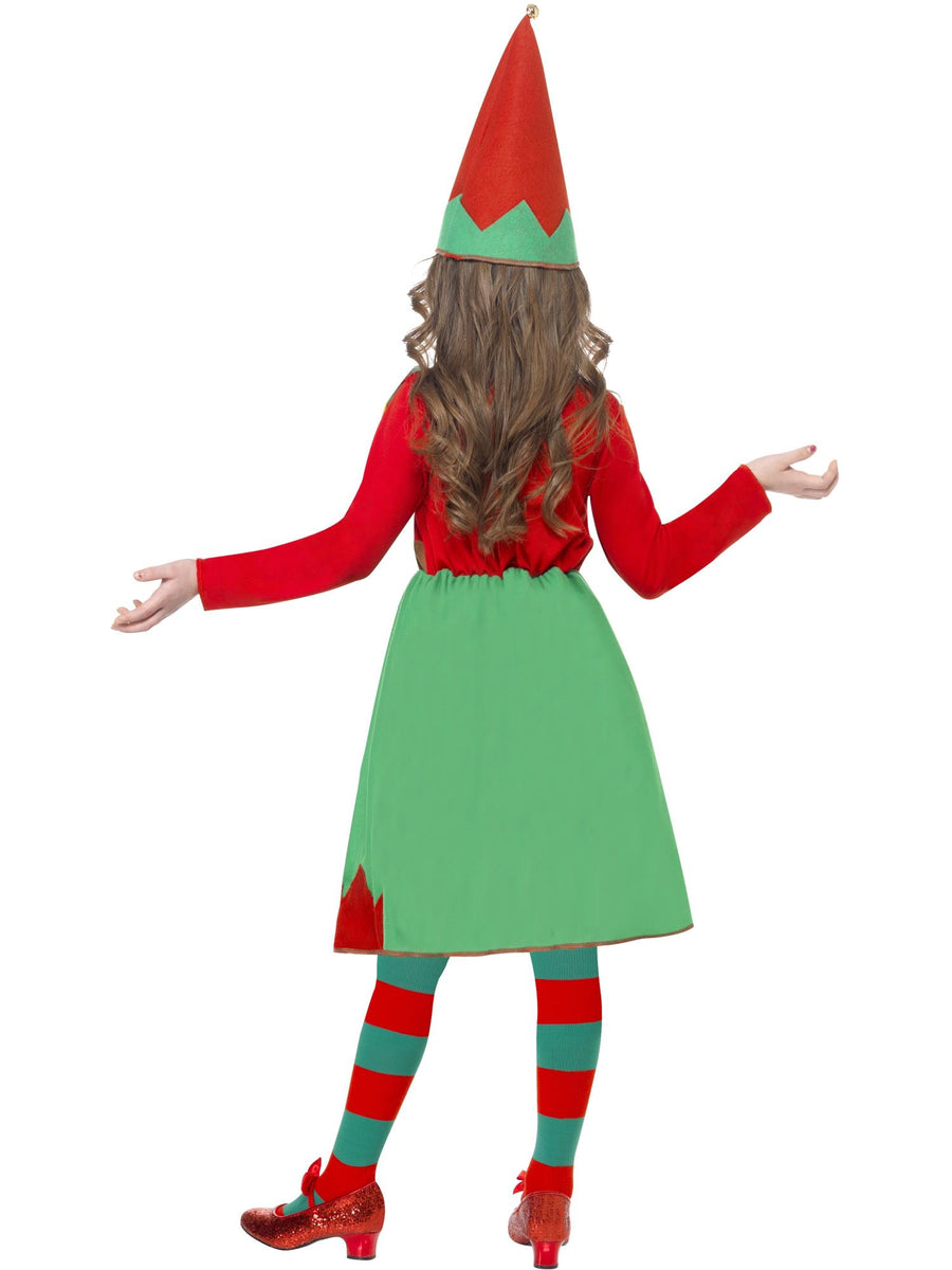 Smiffys Elf Santa's Little Helper Kostüm für Mädchen in Rot und Grün – Detailansicht