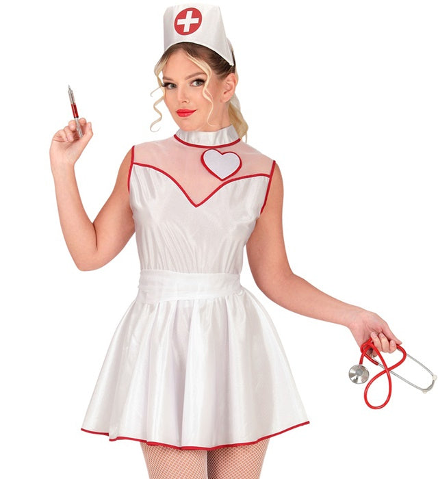 Krankenschwester-Kostüm mit Kleid, Gürtel und Kopfbedeckung für Fasnacht