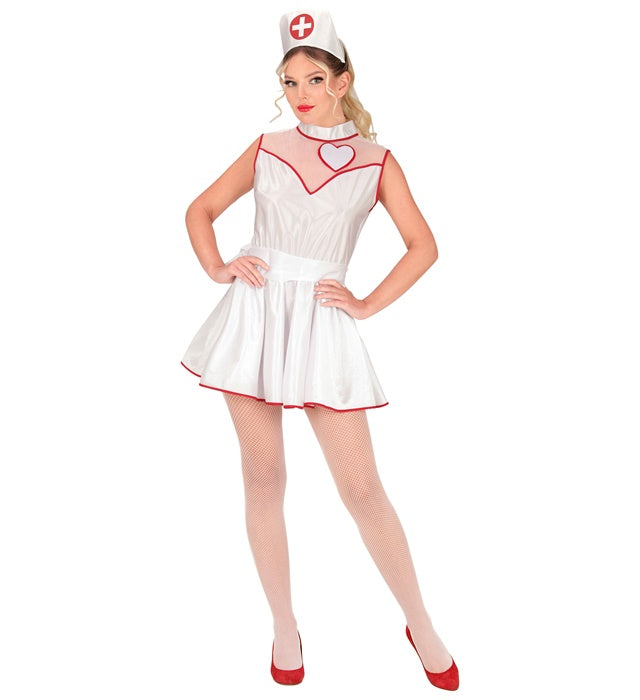 Krankenschwester-Kostüm mit Kleid, Gürtel und Kopfbedeckung für Fasnacht