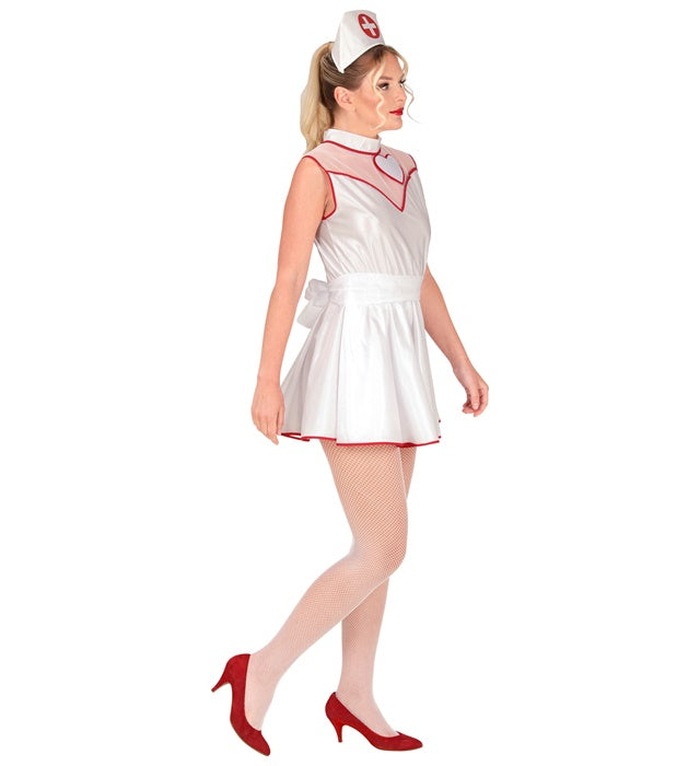 Krankenschwester-Kostüm mit Kleid, Gürtel und Kopfbedeckung für Fasnacht