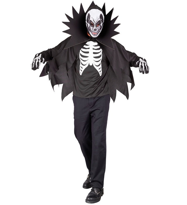 Schreckskelett Kostüm mit Umhang und Maske für Fasnacht und Halloween