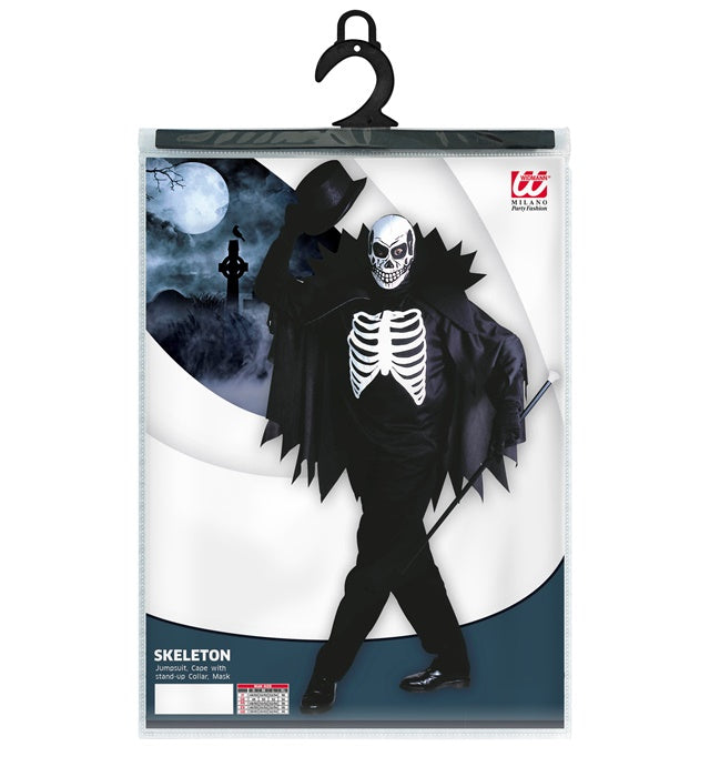 Schreckskelett Kostüm mit Umhang und Maske für Fasnacht und Halloween