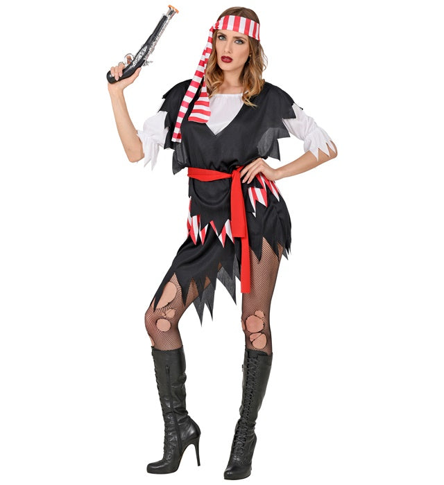 Piratin Kostüm mit Kleid, Gürtel und Kopftuch für Fasnacht und Karneval