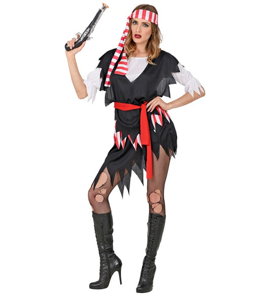 Piratin Kostüm mit Kleid, Gürtel und Kopftuch für Fasnacht und Karneval