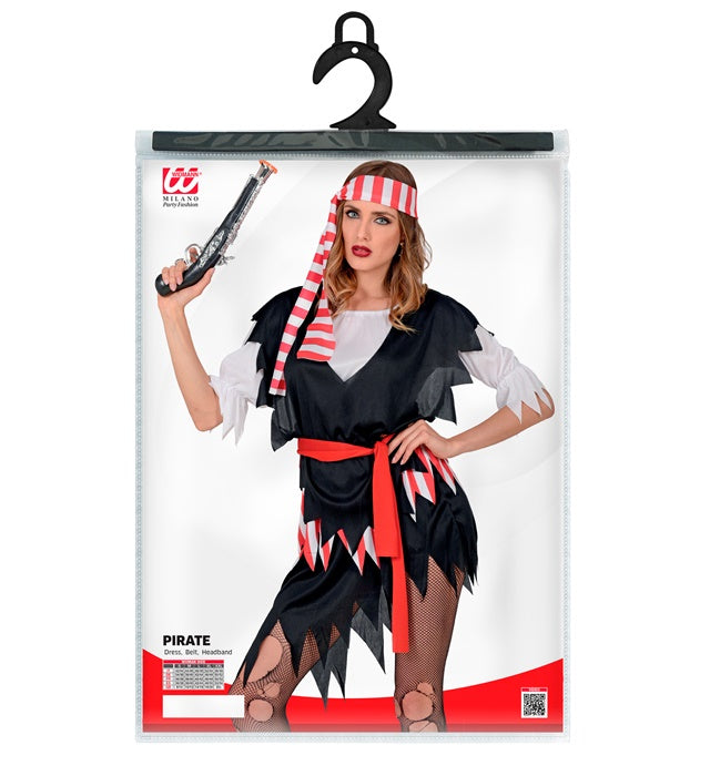 Piratin Kostüm mit Kleid, Gürtel und Kopftuch für Fasnacht und Karneval