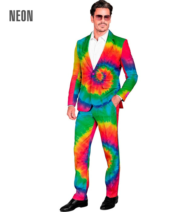 Neon Tie Dye Party-Anzug mit Jackett und Hose in bunten Farben für Fasnacht
