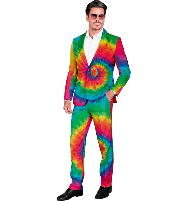 Neon Tie Dye Party-Anzug mit Jackett und Hose in bunten Farben für Fasnacht