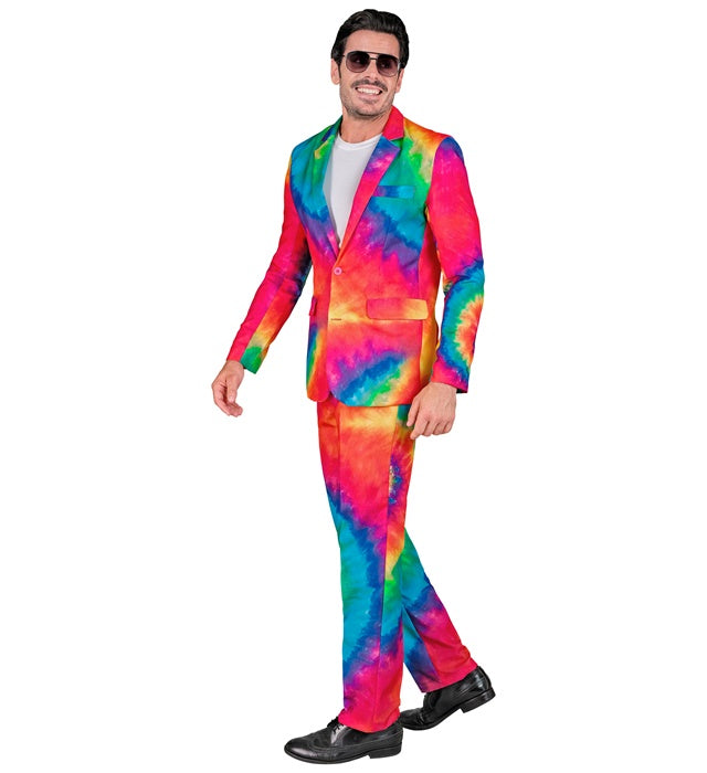Neon Tie Dye Party-Anzug mit Jackett und Hose in bunten Farben für Fasnacht