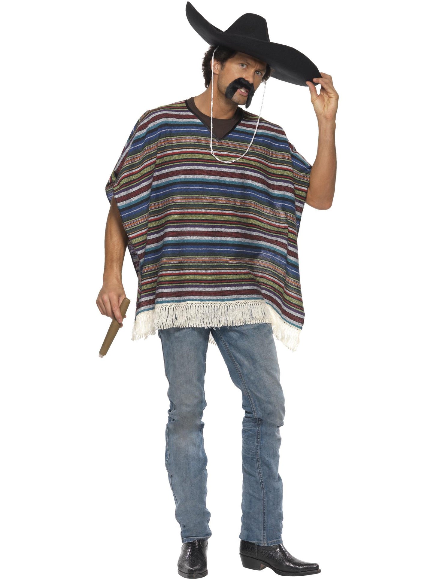 Smiffys MEXICAN Authentic Looking Poncho, Blue CS für Herren