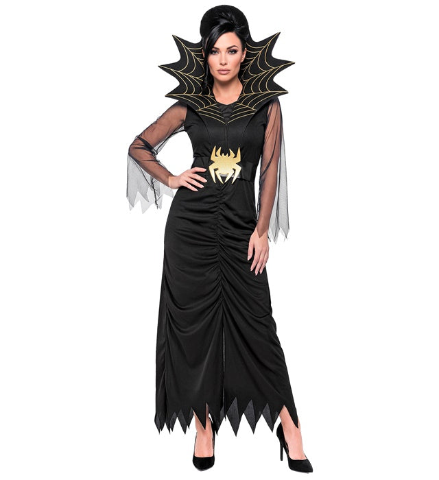 Spiderlady Kostüm Damen Kleid mit großem Kragen und Gürtel für Fasnacht