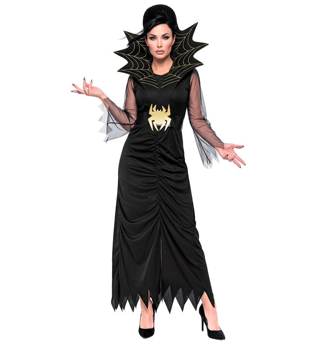 Spiderlady Kostüm Damen Kleid mit großem Kragen und Gürtel für Fasnacht