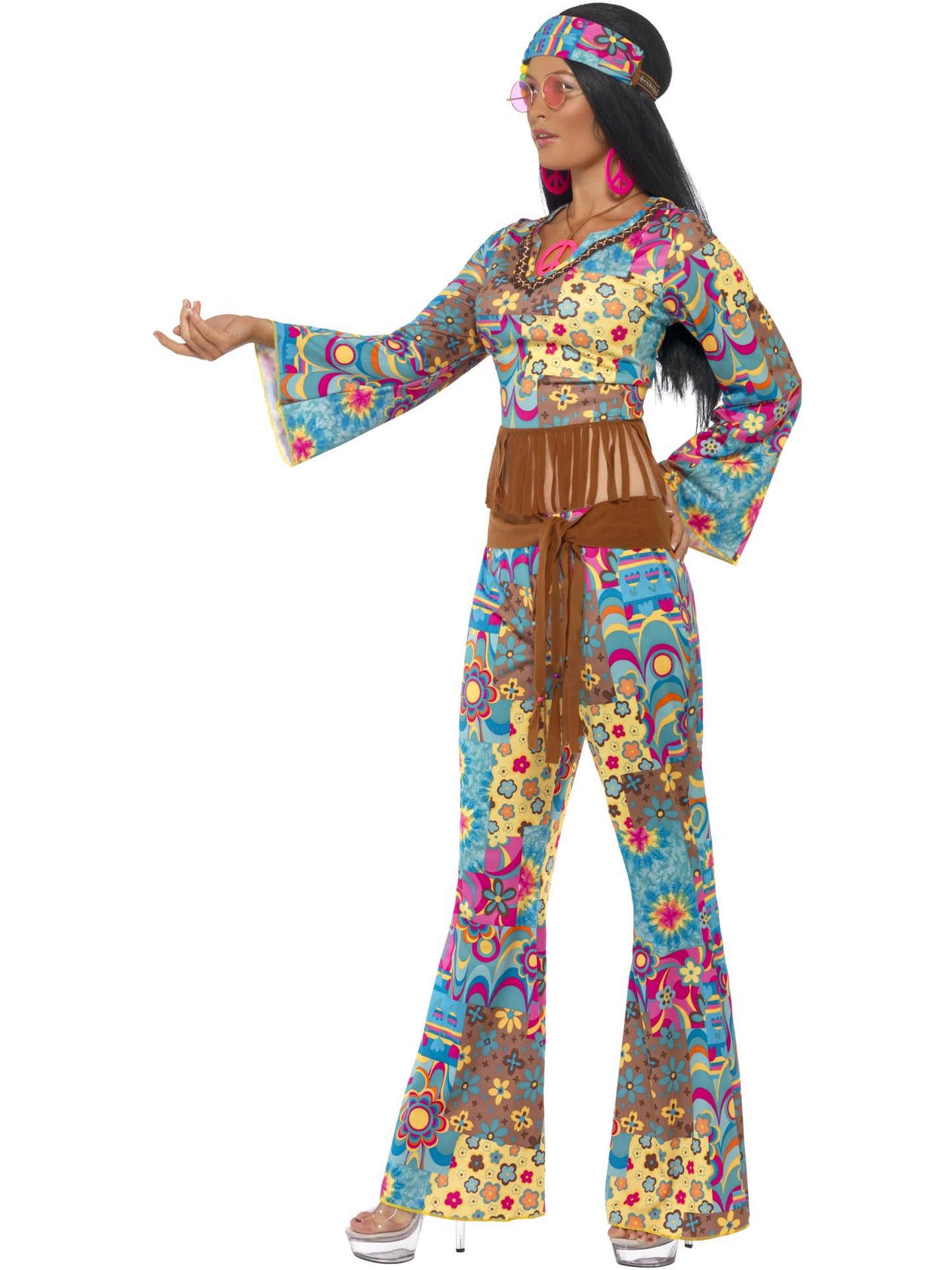 Smiffys HIPPIE Hippy Flower Power Costume, Multi-Coloured CS für Damen