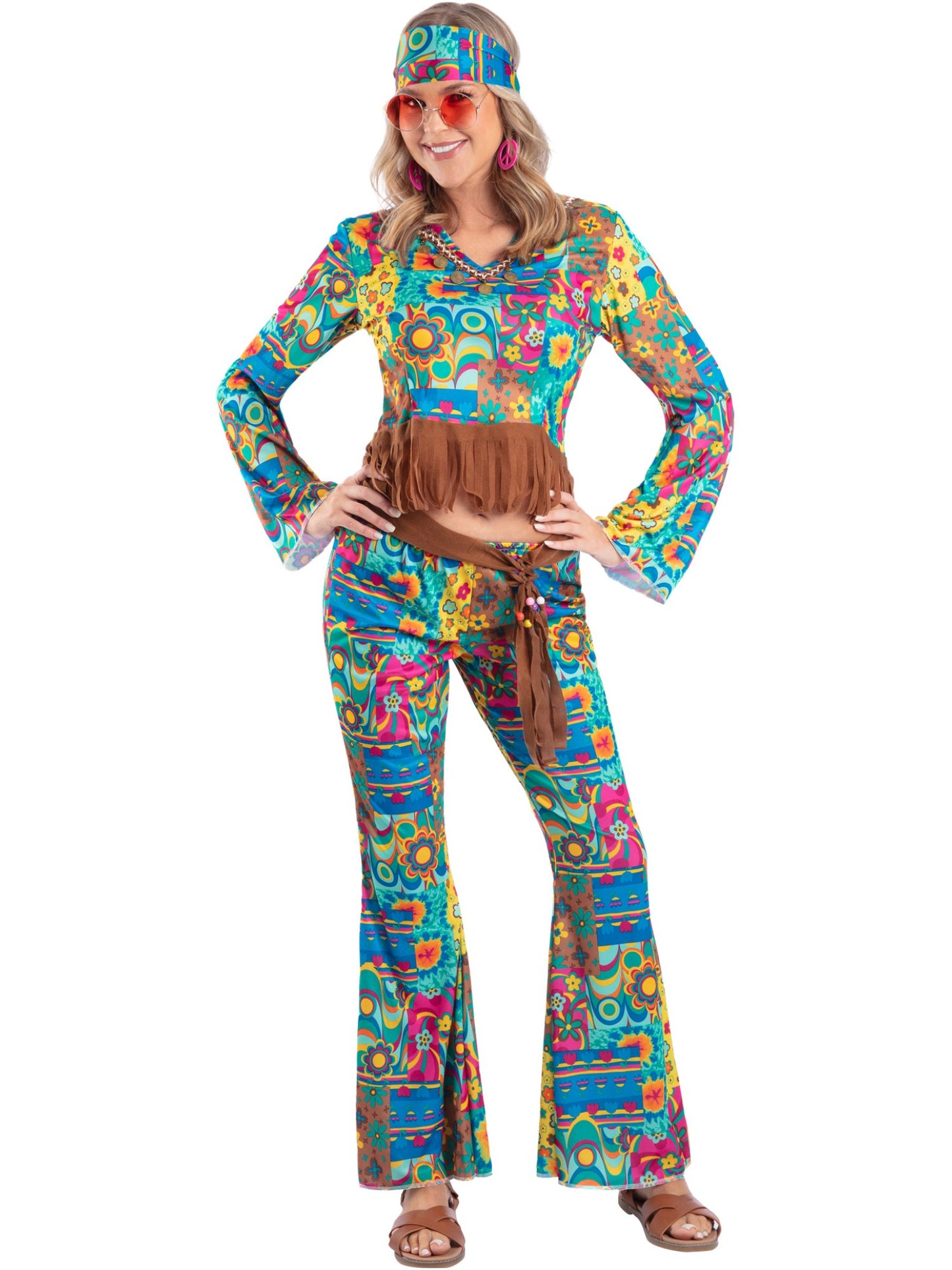 Smiffys HIPPIE Hippy Flower Power Costume, Multi-Coloured CS für Damen