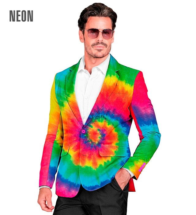 Leuchtendes Neon Tie Dye Jackett im farbenfrohen Stil für Fasnacht und Karneval