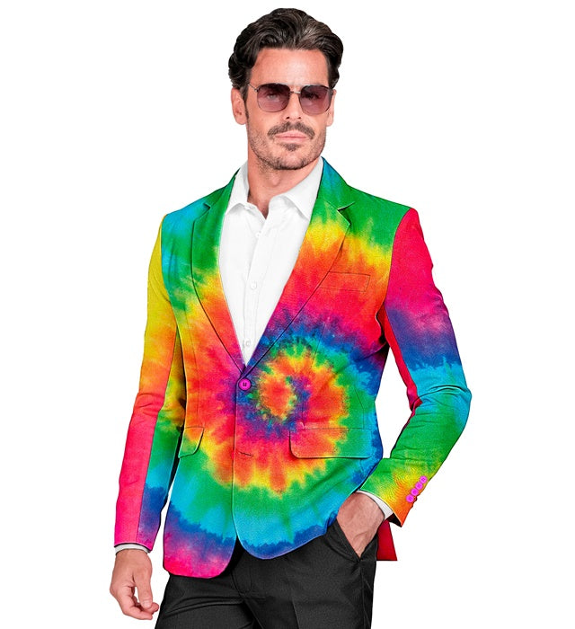 Leuchtendes Neon Tie Dye Jackett im farbenfrohen Stil für Fasnacht und Karneval