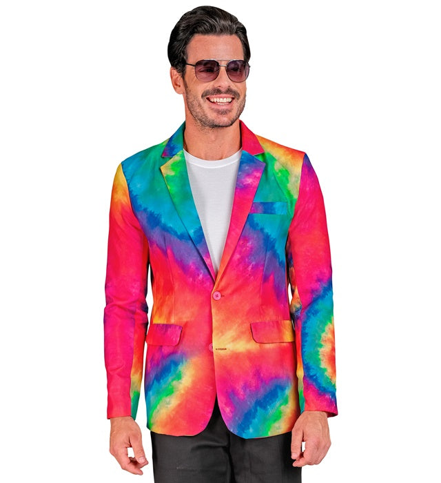 Leuchtendes Neon Tie Dye Jackett im farbenfrohen Stil für Fasnacht und Karneval
