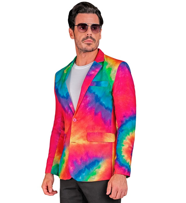 Leuchtendes Neon Tie Dye Jackett im farbenfrohen Stil für Fasnacht und Karneval
