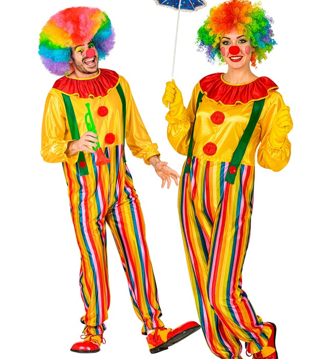 Zirkus Clown Kostüm mit buntem Kragen und Hosenträgern für Fasnacht
