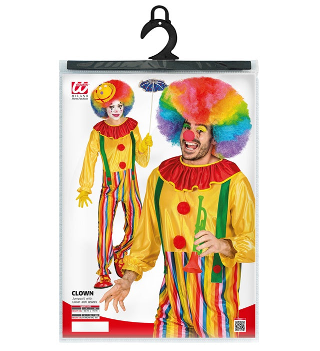 Zirkus Clown Kostüm mit buntem Kragen und Hosenträgern für Fasnacht