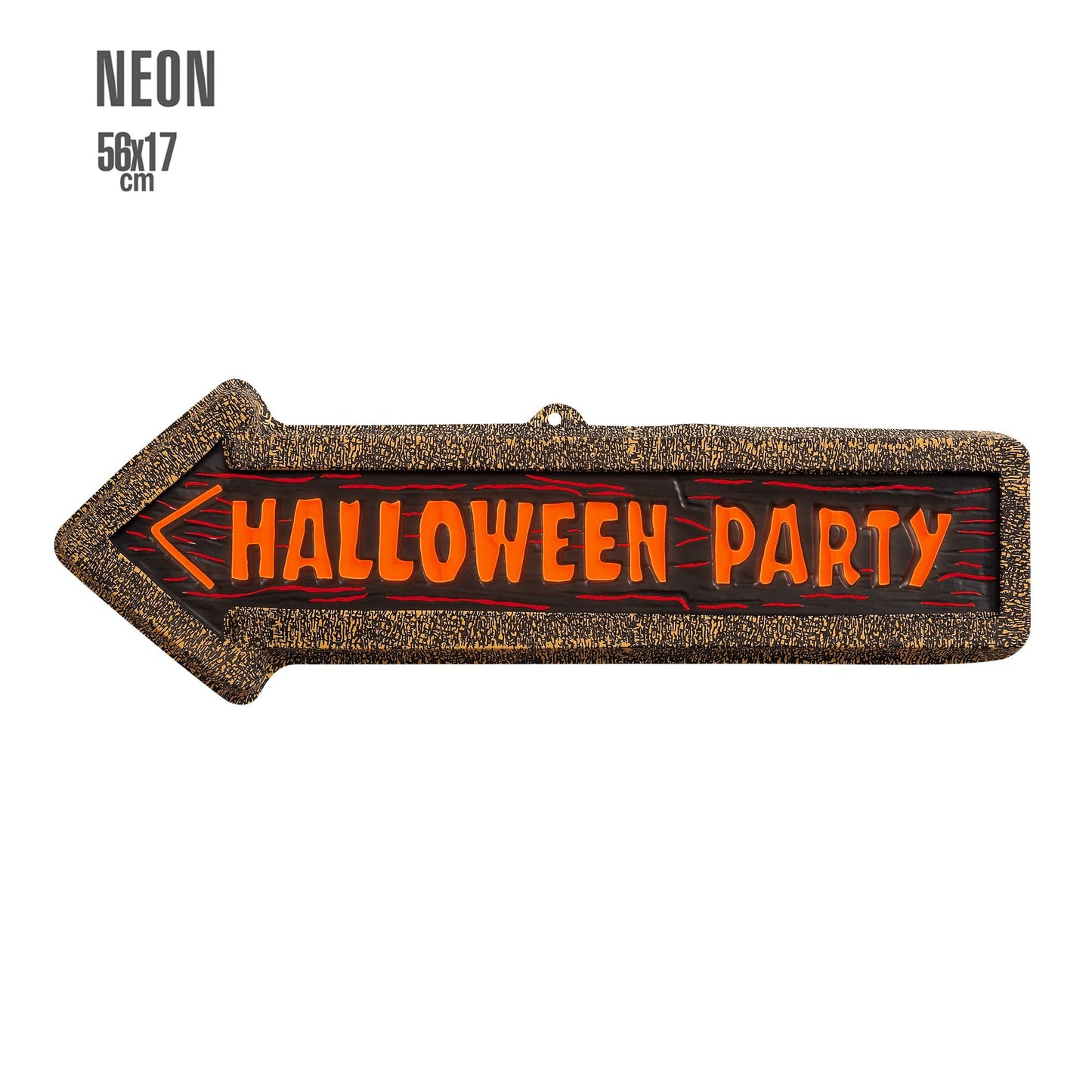 "3D NEON WANDBILD / SCHILD HALLOWEEN PARTY" 56x17 cm – Vorderansicht