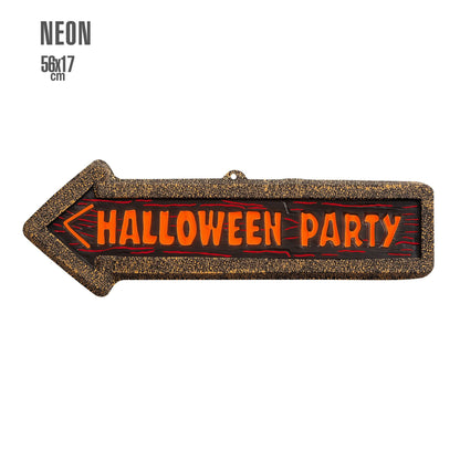 "3D NEON WANDBILD / SCHILD HALLOWEEN PARTY" 56x17 cm – Vorderansicht