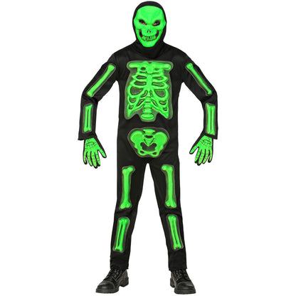 "3D SKELETT" (Overall, Maske mit Kapuze, Handschuhe) – Vorderansicht