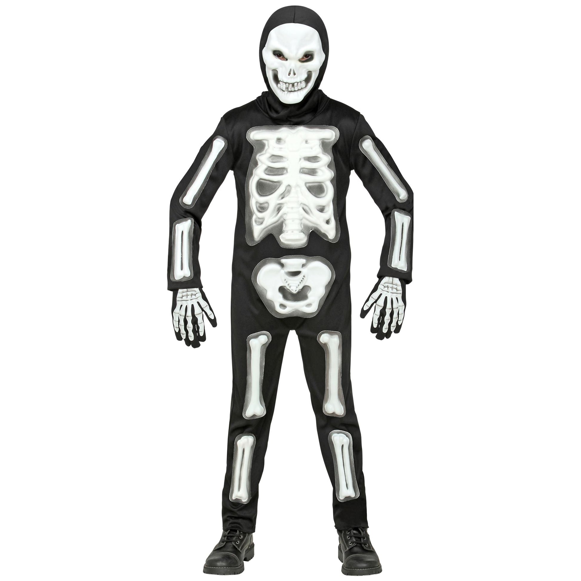 "3D SKELETT" (Overall, Maske mit Kapuze, Handschuhe) – Vorderansicht
