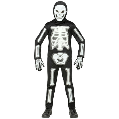 "3D SKELETT" (Overall, Maske mit Kapuze, Handschuhe) – Vorderansicht