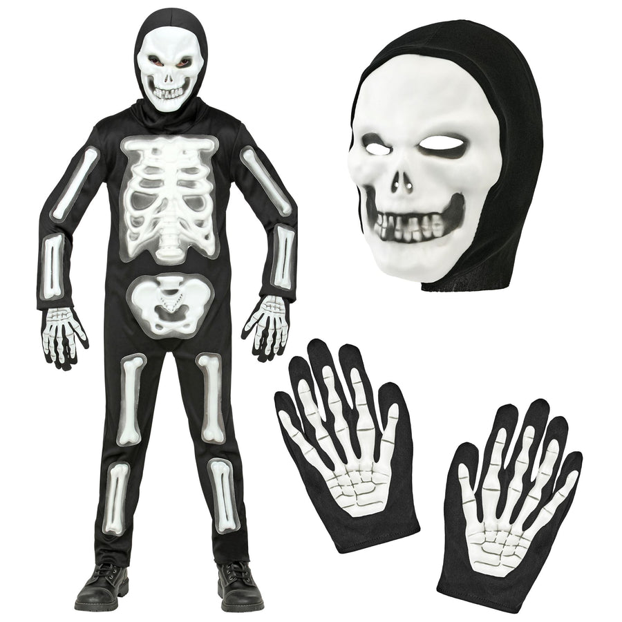 "3D SKELETT" (Overall, Maske mit Kapuze, Handschuhe) – Detailansicht