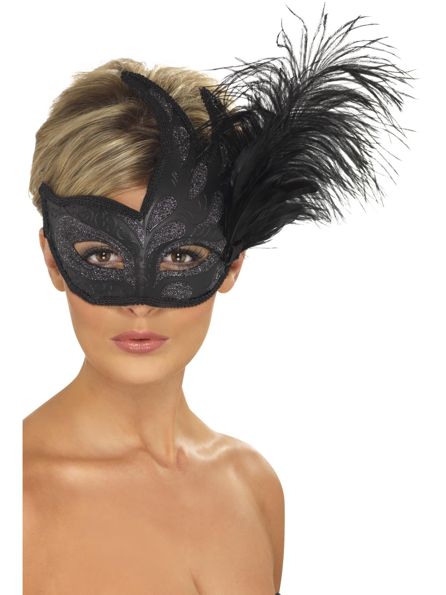 Smiffys Ornate Colombina Feather Mask, Black für Unisex