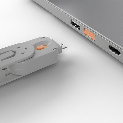 LINDY Sicherheitssperre mit USB-Anschluss in Grau und Orange – Detailansicht