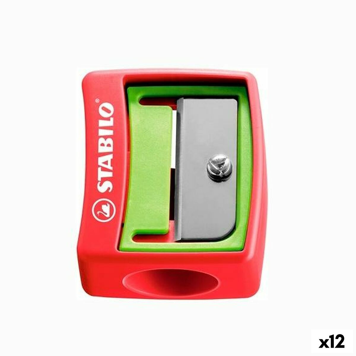 STABILO Woody 3 in 1 Spitzer 12 Stück in Rot und Grün – Produktansicht