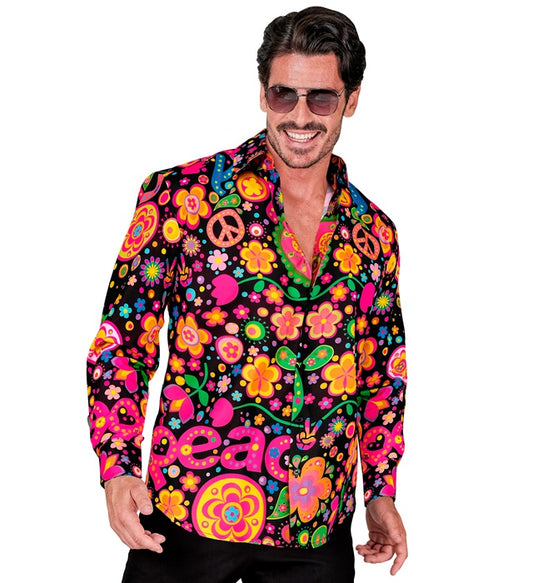 Neon Hippie Party Fashion Hemd in leuchtenden Neonfarben mit Retro-Muster