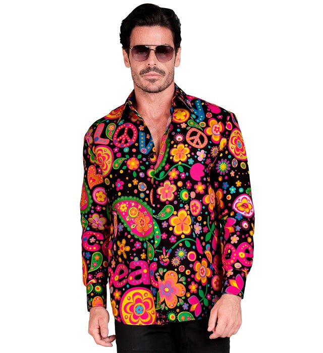 Neon Hippie Party Fashion Hemd in leuchtenden Neonfarben mit Retro-Muster