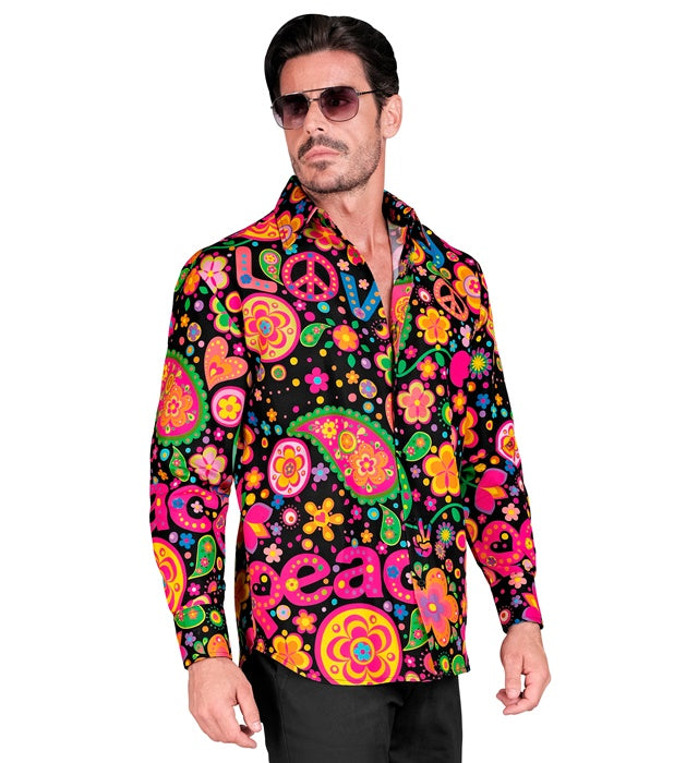 Neon Hippie Party Fashion Hemd in leuchtenden Neonfarben mit Retro-Muster