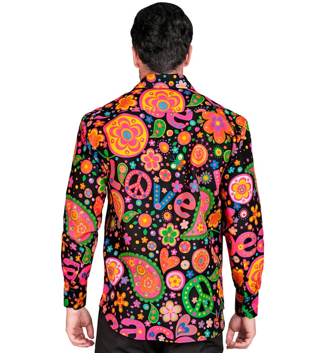 Neon Hippie Party Fashion Hemd in leuchtenden Neonfarben mit Retro-Muster