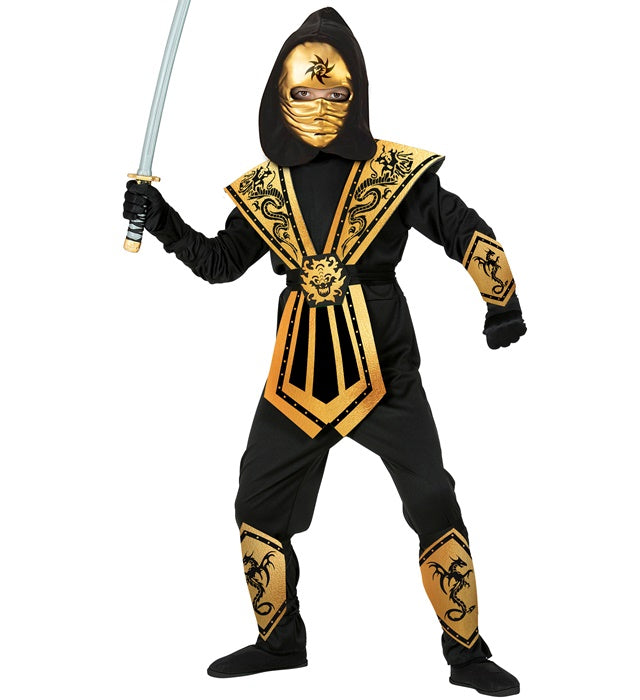 Goldener Kombat Ninja Kostüm mit Kapuze, Brustrüstung und Maske