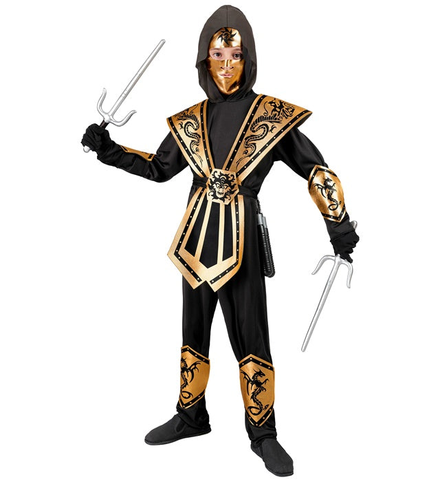 Goldener Kombat Ninja Kostüm mit Kapuze, Brustrüstung und Maske