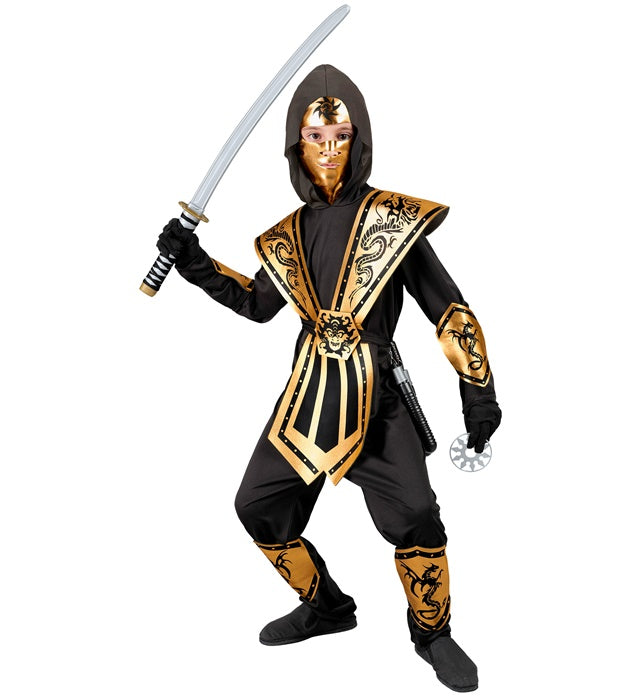 Goldener Kombat Ninja Kostüm mit Kapuze, Brustrüstung und Maske