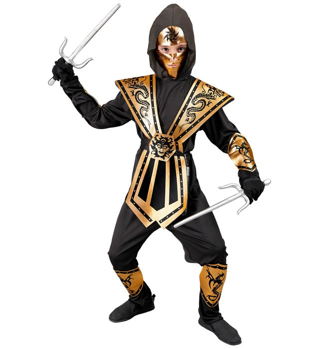 Goldener Kombat Ninja Kostüm mit Kapuze, Brustrüstung und Maske