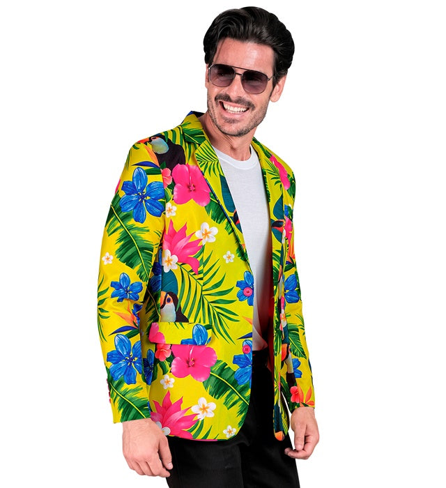 Neon Tropicana Party Jackett mit leuchtendem tropischem Muster für Fasnacht und Karneval