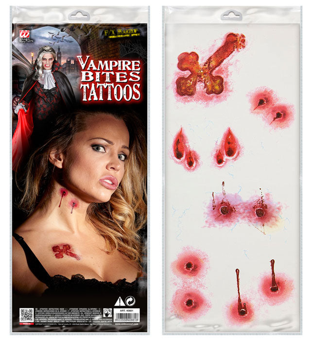 6 realistische Vampirbiss Wund Tattoos auf Haut aufgetragen