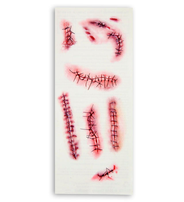 Set aus 10 Wund Tattoos mit genähtem und geklammertem Design für Piratenkostüme